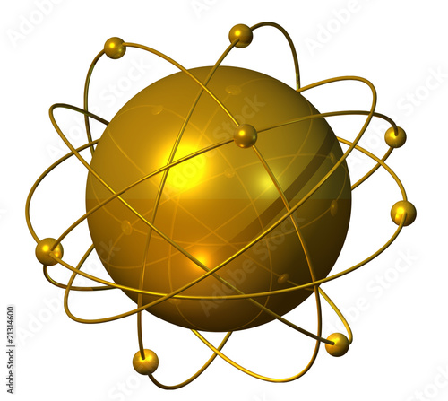 Fototapeta Naklejka Na Ścianę i Meble -  Golden atomium sphere electrons forming satellite orbit web