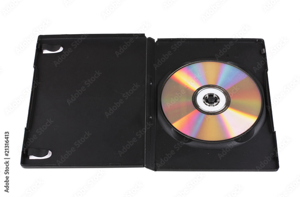 Disk in DVD box isolated on white background Disk in DVD box isolated on white background