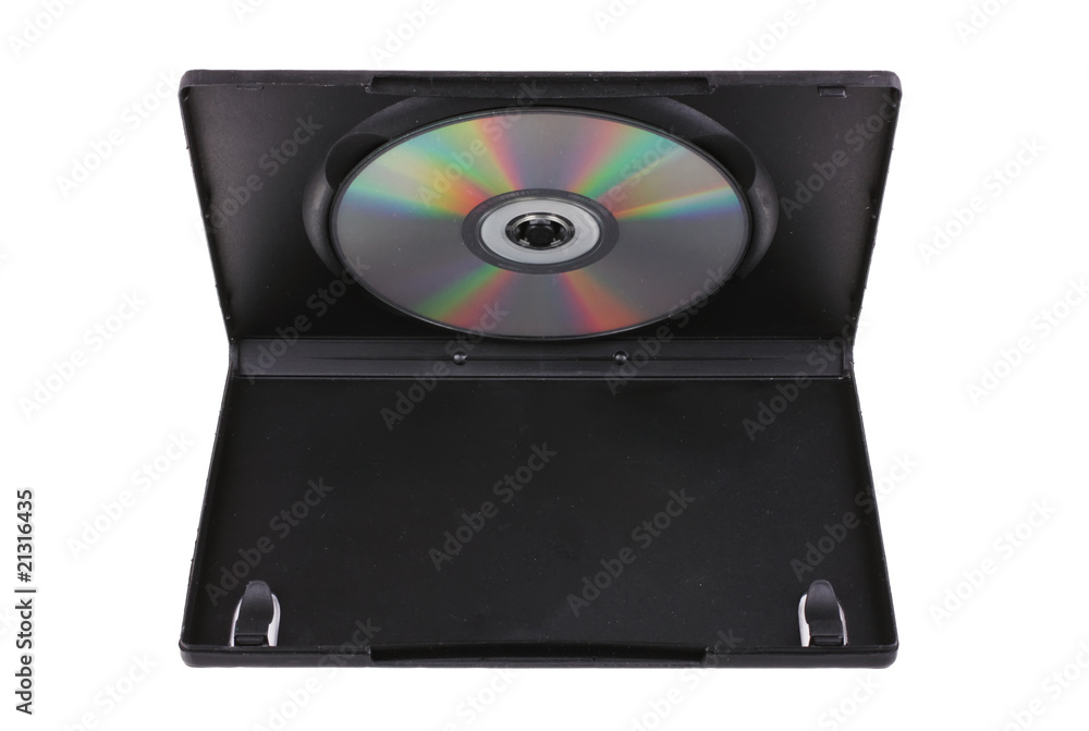 Disk in DVD box isolated on white background Disk in DVD box isolated on white background