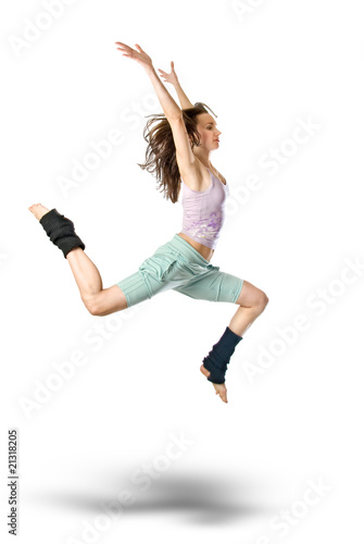 jumping young dancer isolated on white background