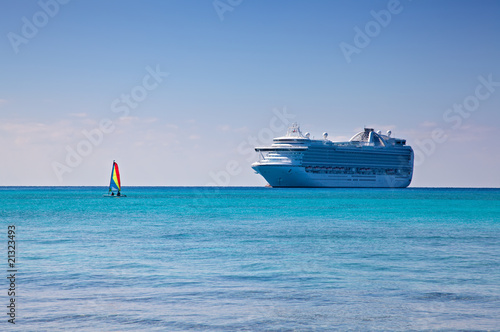 Cruise Ship and Sailboat in Caribbean © Ruth P. Peterkin