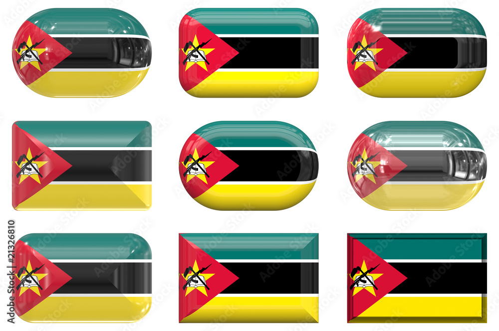nine glass buttons of the Flag of Mozambique nine glass buttons of the Flag of Mozambique