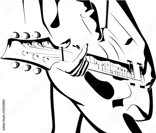 Vector Series. beautiful girl with a guitar black-white version
