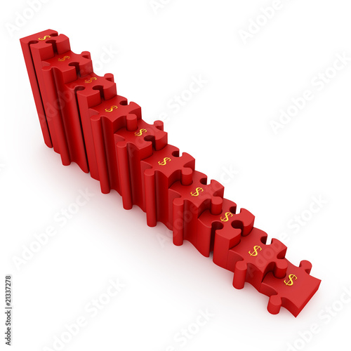 Red Stair formed from pieces of the puzzle and dollar sign