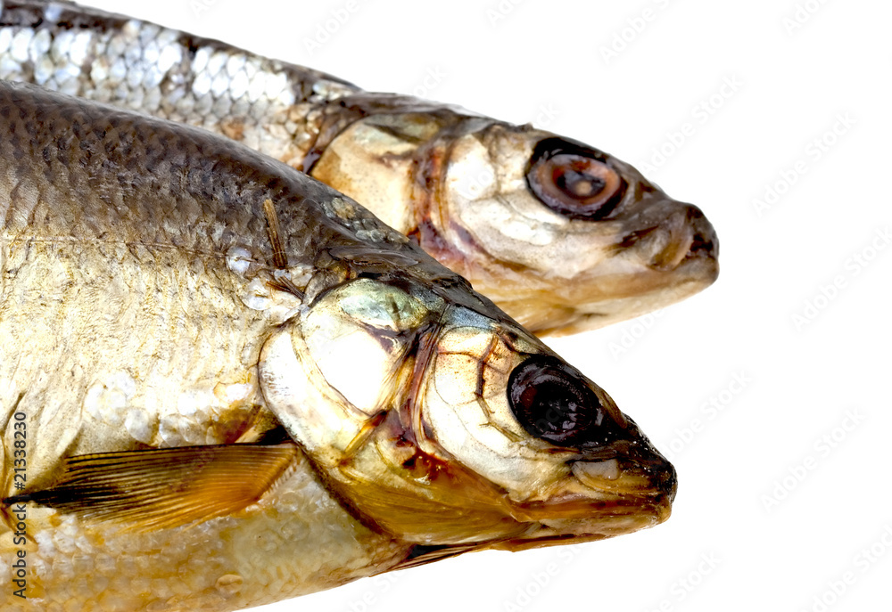 Close-up dried fish isolated on white Close-up dried fish isolated on white