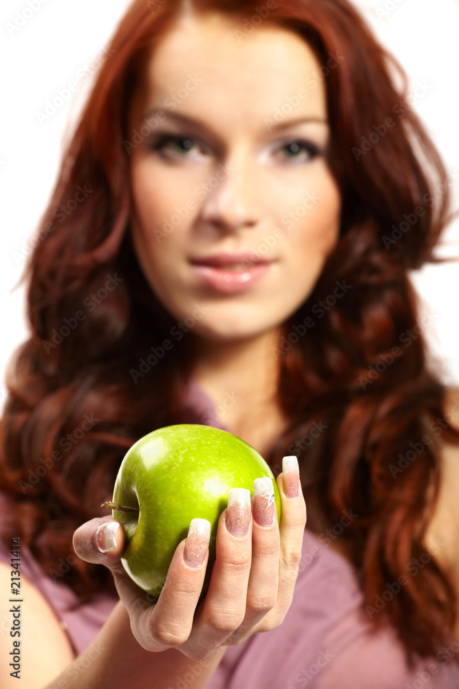 woman with fresh apple woman with fresh apple