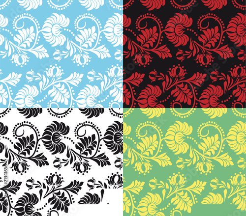 set of seamless patterns with floral elements