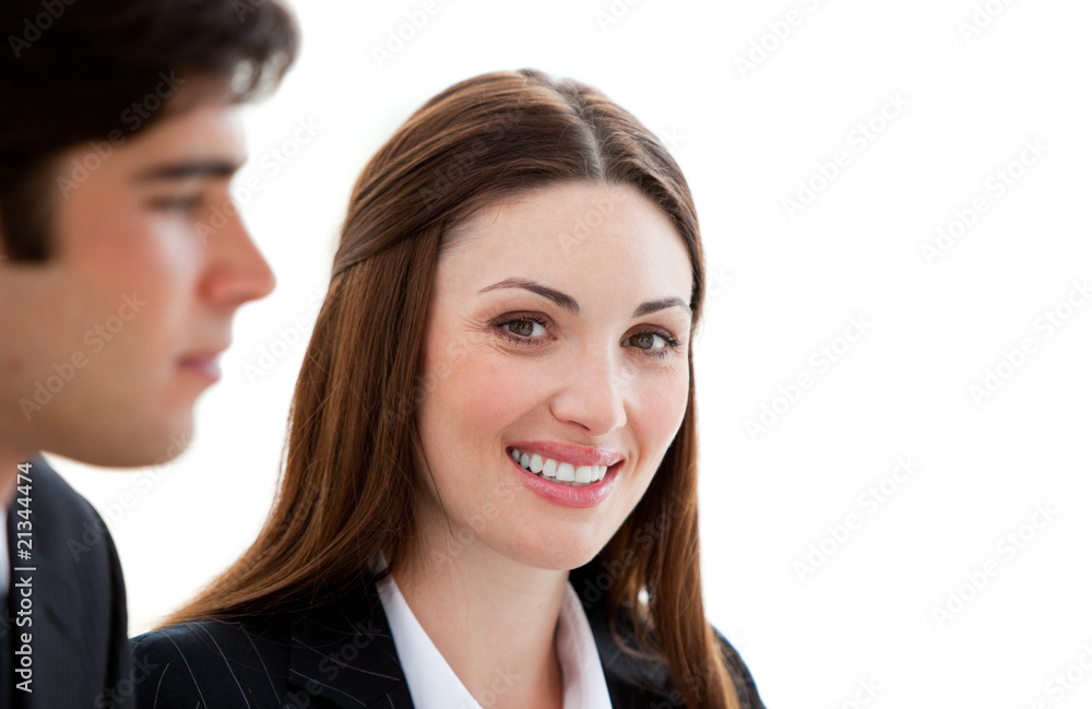 Portrait of a smiling businesswoman and her colleague Portrait of a smiling businesswoman and her colleague