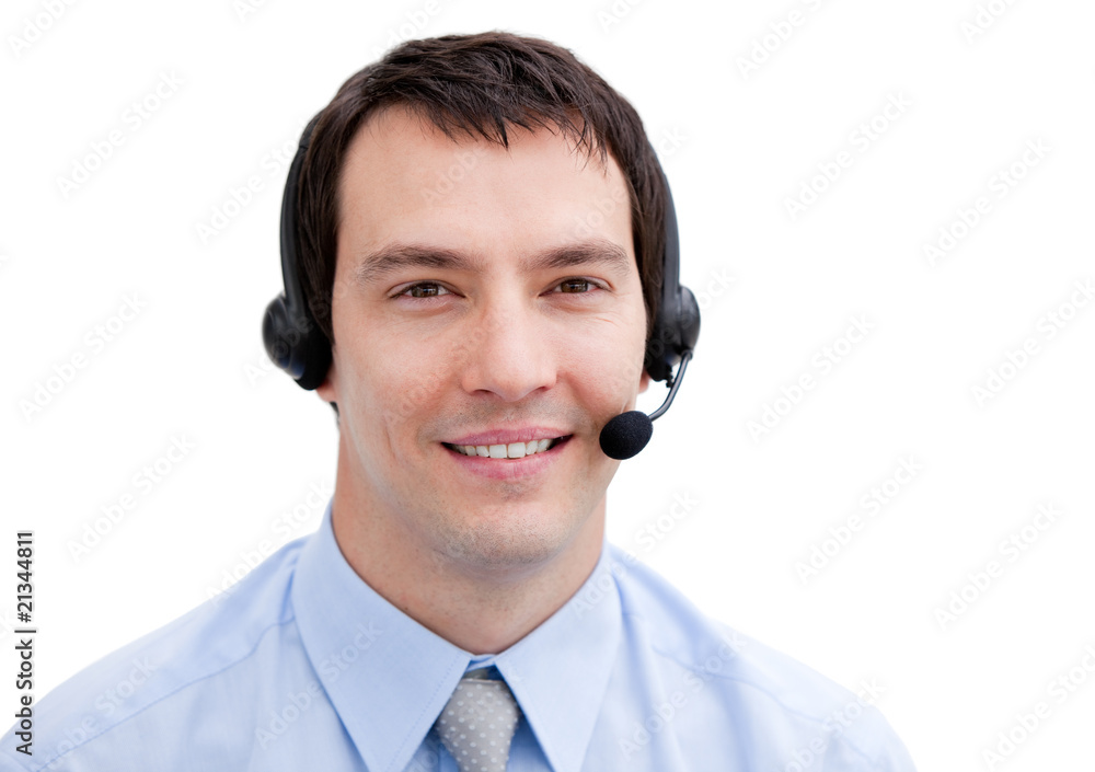 Portrait of a smiling businessman with headset on Portrait of a smiling businessman with headset on