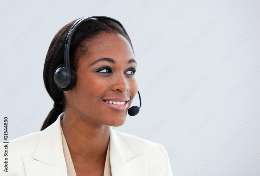 Portrait of an Afro-american businesswoman with headset on Portrait of an Afro-american businesswoman with headset on