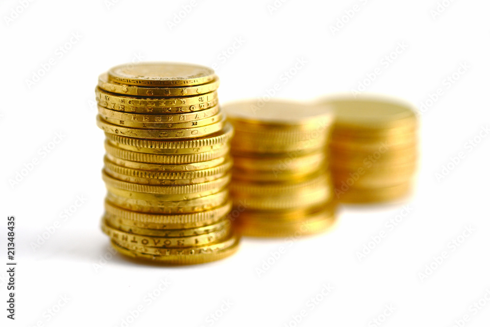 gold coins on the white background gold coins on the white background