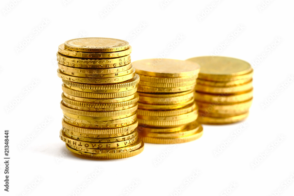 gold coins on the white background gold coins on the white background