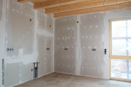 kitchen in a building fabric with gypsum plaster boards photo