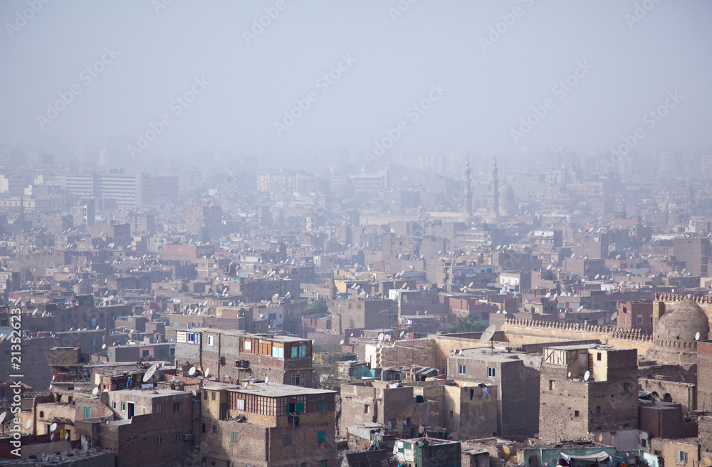 View over smoggy slums of Cairo