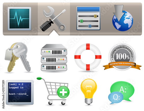 Web Hosting Panel. Vector Illustration. Icon Set.