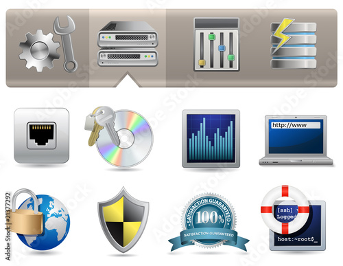 Web Hosting Panel. Vector Illustration. Icon Set.
