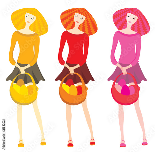 vector easter eggs busket girls