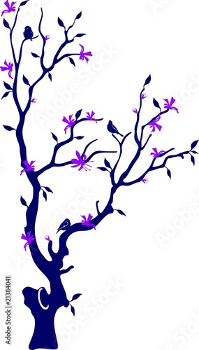 Oriental cherry with birds