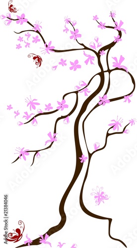 Oriental cherry with butterflies