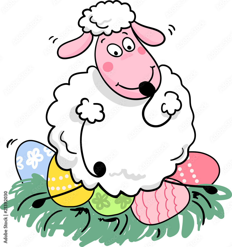 silly sheep sitting on easter eggs