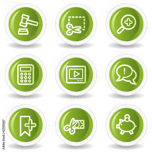 Shopping web icons set 3, green circle buttons