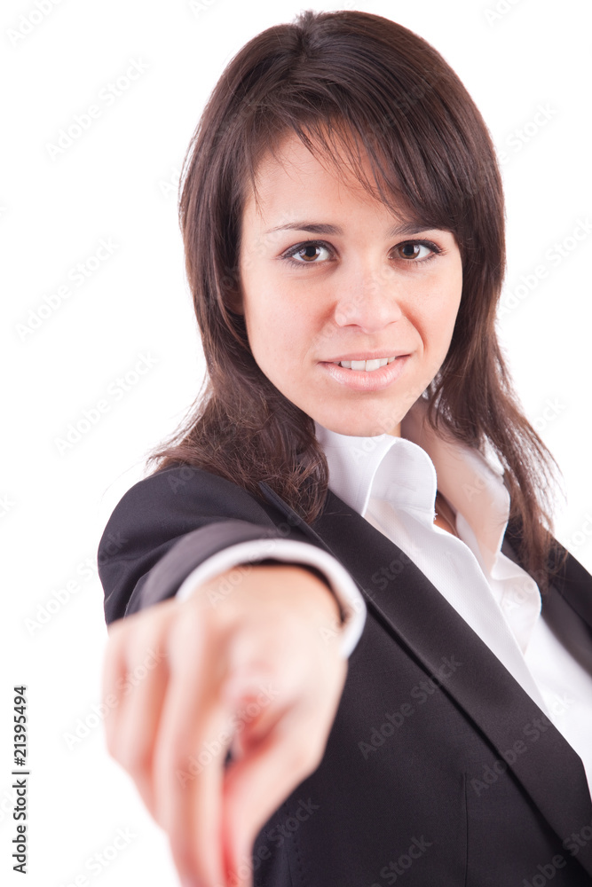 Business woman, pointing forward Business woman, pointing forward