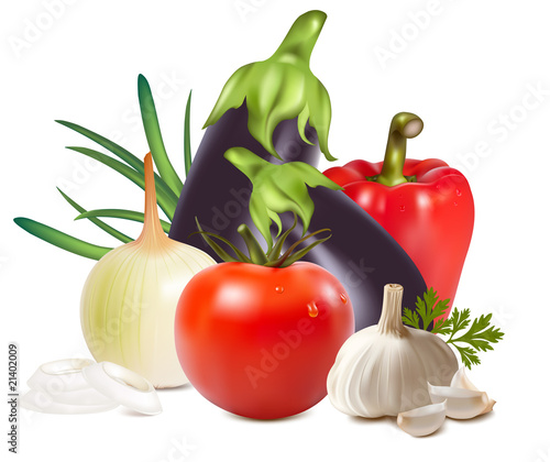 Photo-realistic vector. Colorful fresh group of vegetables.