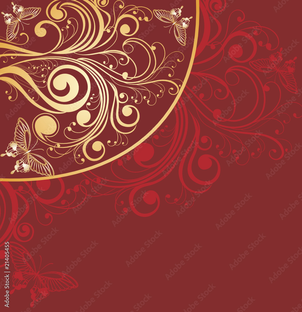 red floral background with golden butterflies red floral background with golden butterflies