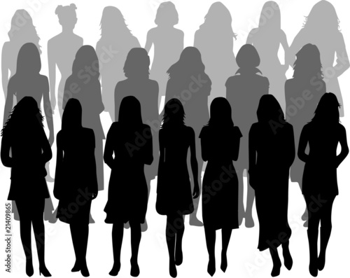 Large group of women - silhouette vector