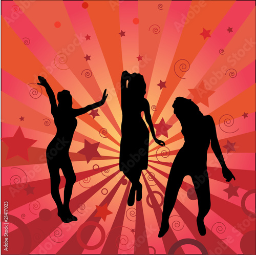 Three silhouettes girl on an abstract background