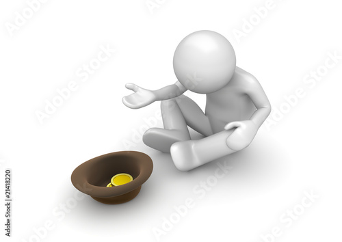 Quadro su tela Beggary (3d isolated on white background characters series)