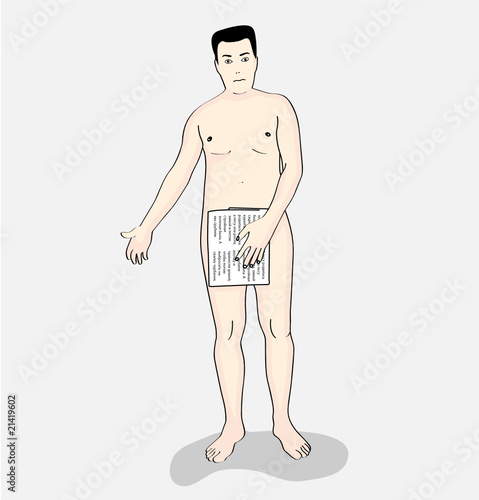 The naked person covered with the newspaper