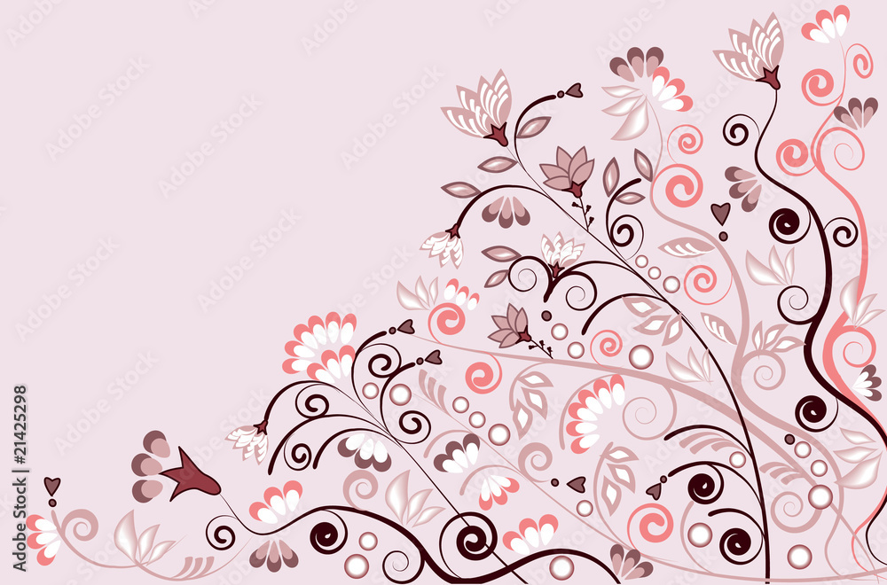 Ornamental vector pattern design with flowers in pink and white
