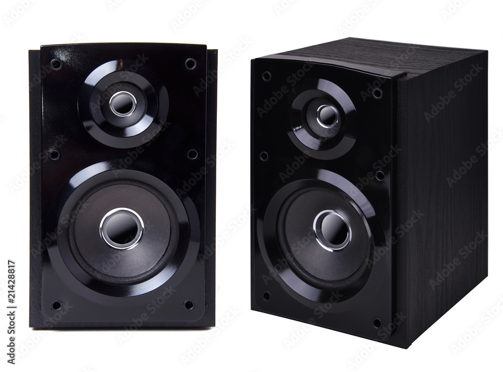 Fototapeta premium Black wooden loudspeaker isolated