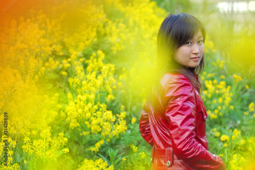 Beautiful asian girl in red outdoors Beautiful asian girl in red outdoors