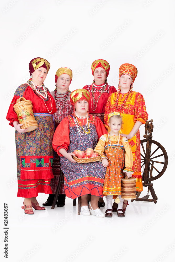 Women And Girl In Russian Traditional Clothing