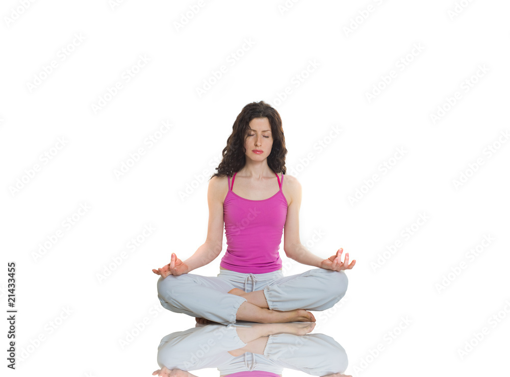 Attractive woman meditating in pose of lotus Attractive woman meditating in pose of lotus