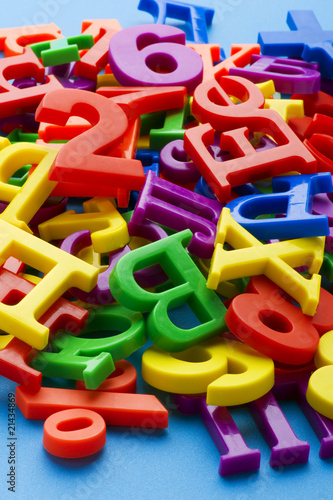 letters and numbers on blue close up