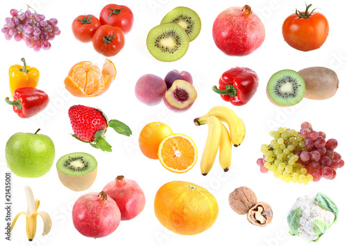 Set of vegetables and fruit on white background.