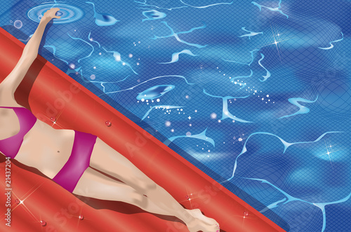 ragazza su materassino in piscina