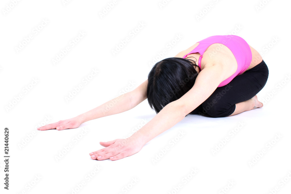 sitting woman in pink t-shirt doing yoga sitting woman in pink t-shirt doing yoga
