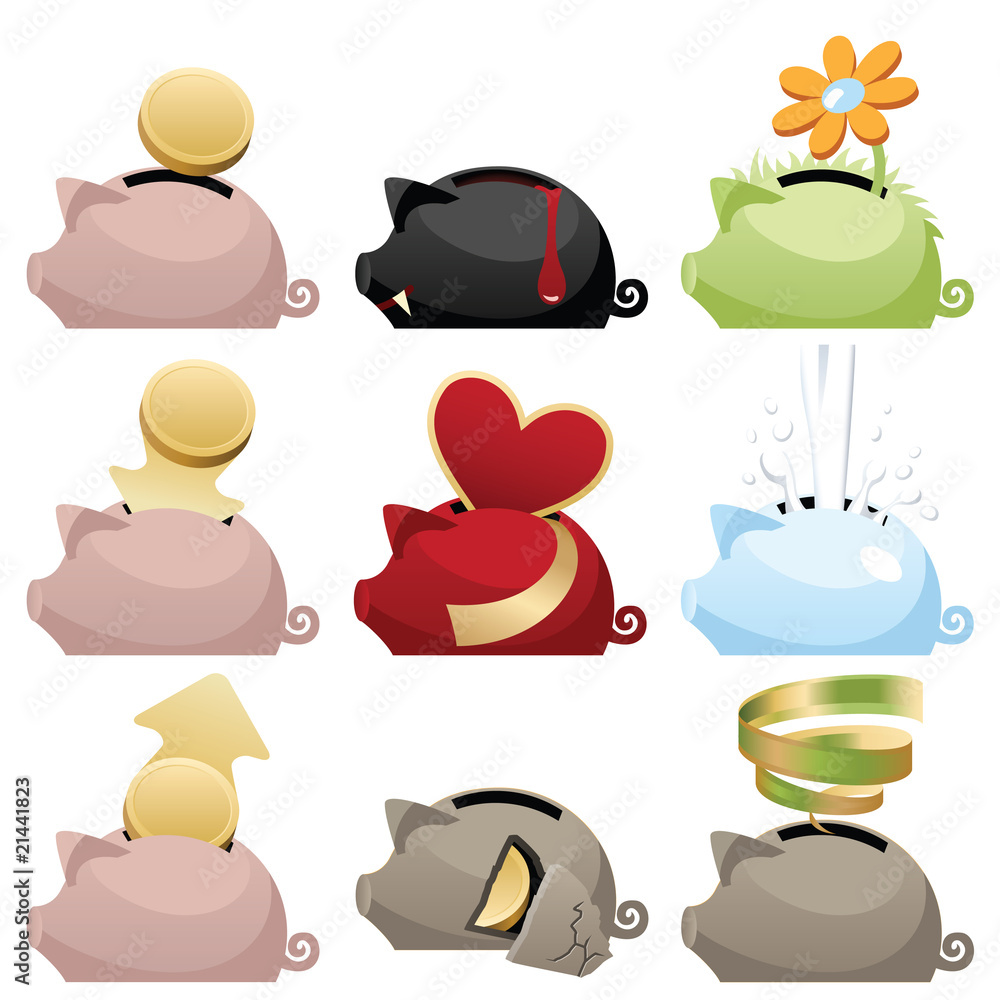 Piggy icons set