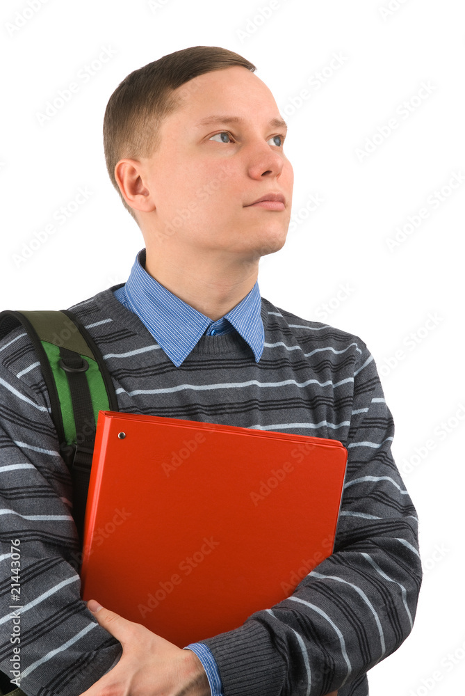 handsome male student thinking about something handsome male student thinking about something