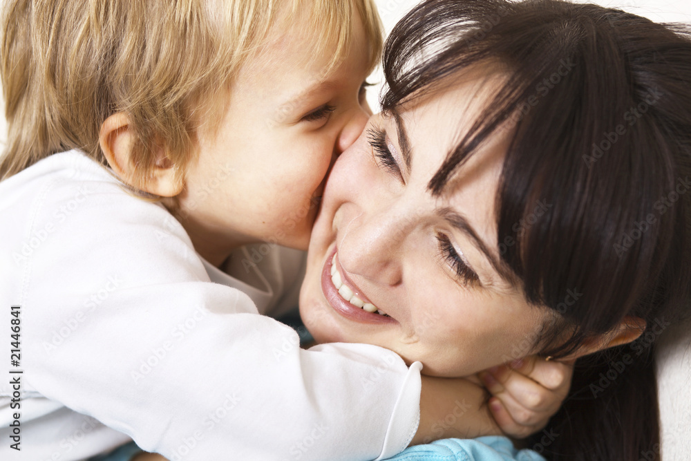 little boy hugging her mother Stock Photo | Adobe Stock