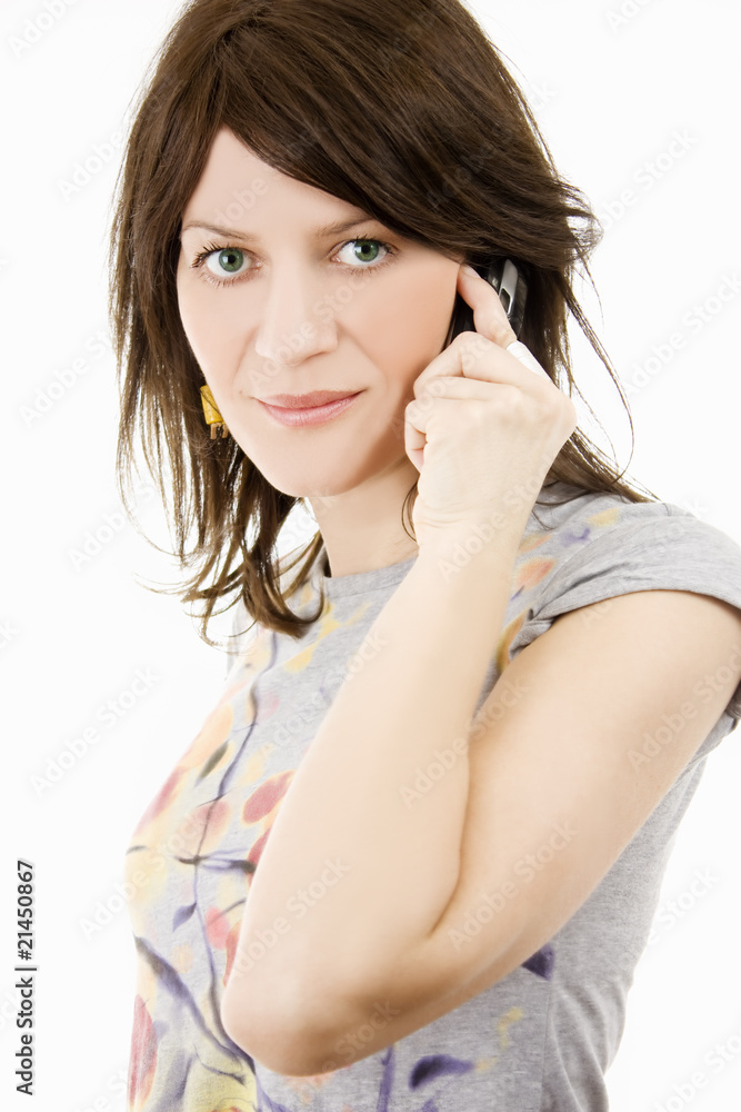 A beautiful woman with phone isolated A beautiful woman with phone isolated