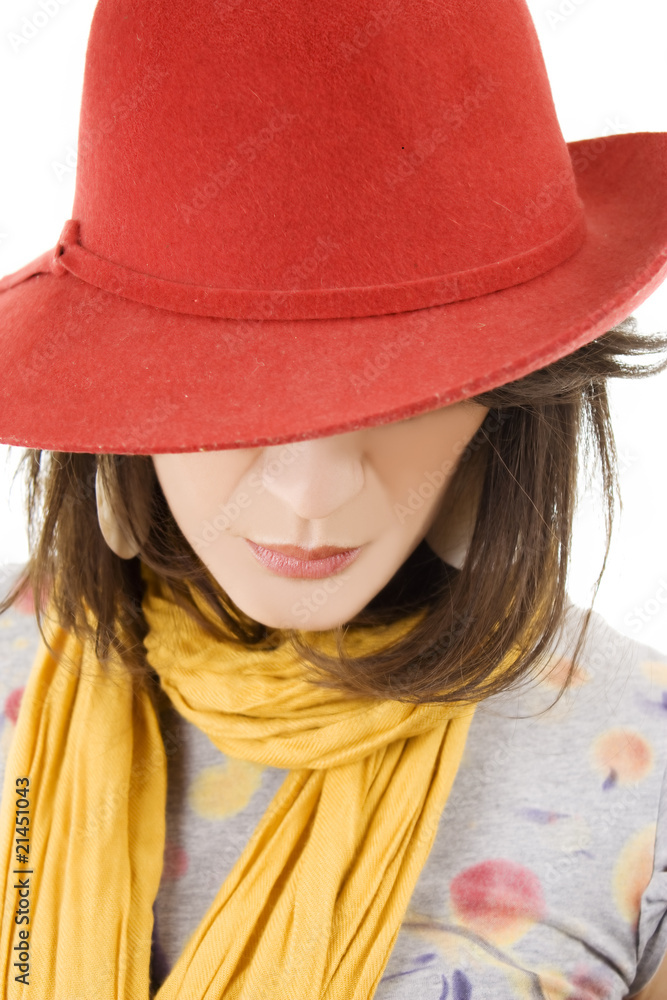Portrait of a charming girl in a hat with wide margins Portrait of a charming girl in a hat with wide margins