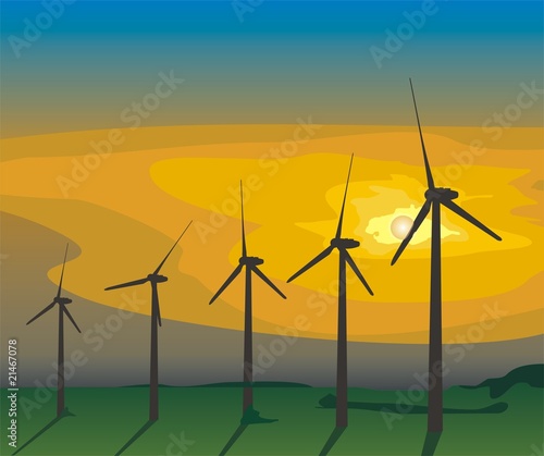 wind turbines in the dusk