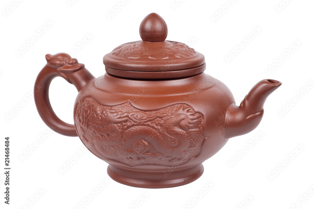 Teapot with a dragon isolated on a white background clipping pat