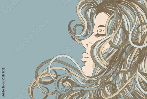 Woman's face in profile with detailed hair