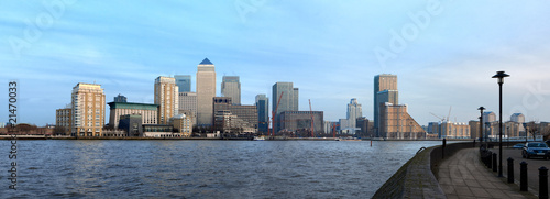 Canary Wharf shorter panorama, blue sky day #21470033